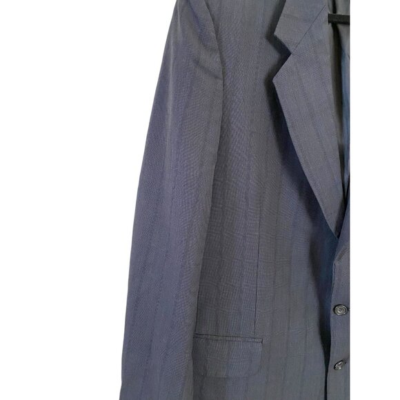 Oscar De La Renta Mens Navy Blue Plaid Two Button Blazer Traveler Worsted 44L - Picture 2 of 10